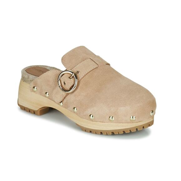 See By Chloe Women's Viviane Tan Suede Gold Studded Clogs Size 37 - Picture 1 of 15